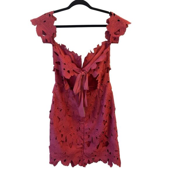 Free People X Saylor Dahlia Dress Raspberry Pink Red Sz Small Floral Lace Off-Sh - Picture 5 of 13